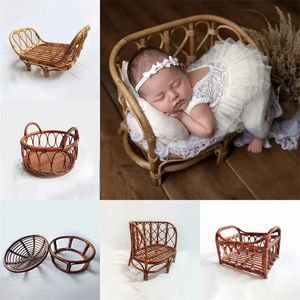 born Pography Props Fotografia Wooden Baby Sofa Rattan Chair Furniture Baby Bed Crib Bench Studio Posing Sofa Accessories 240423