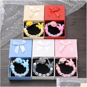 Pacifiers# Pacifiers Boxed Personalized Name Baby Nipple Clips Sile Beaded Soother Pacifier Chains Diy Nursing Toys Anti-Drop Dummy Dh3Lj