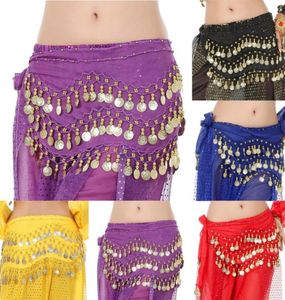 Bälten Sanwood Fashion Female Belly Dance Hip Belt 3 Row128 Golden Coins Scarf Midje kedja för kvinnor2151291