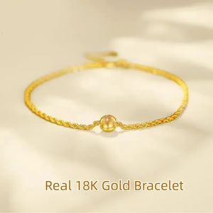 Real 18K Gold Twisted Chain Simple Ball Design Pure AU750 Hemp Rope Bracelet Fine Jewelry Gift For Women 240424
