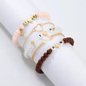 Link Bracelets European American Trendy Creative Wooden Love Letter Chain Wrap Bracelet Color Gold Heart 5pcs/lote