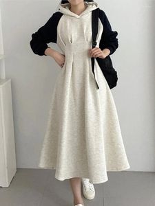 Vestidos casuais outono inverno vintage feminino moda moda com capuz