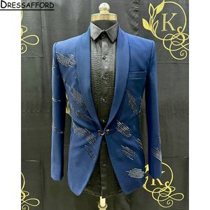 Niebieskie cekinowe aplikacje Mężczyźni garnitury Tuxedos ślubne 2 sztuki