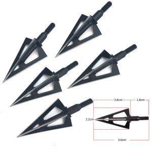 Seta 3/6/12/24/60pcs Broadheads caçando 3 lâminas Arrowheads Black Tip Steel para aço de seta de arco e besta de aço inoxidável