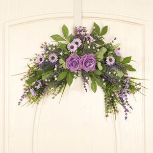 Decorative Flowers Rose Wreath Daisy Moon Hanging Imitation Artificial Floral Swag Lintel Purple Chrysanthemum Door Wedding Arch