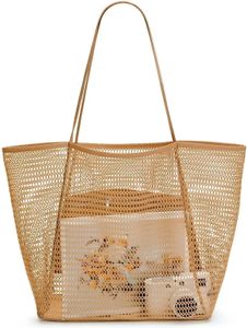 Mesh Beach Tote Bag Women ombro Hobo Bolsa 23l Grande mercearia compra de férias de compras casuais Pool de viagens 240417