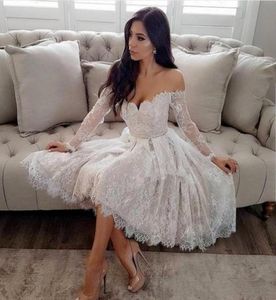 Find Similar Short Off Shoulder Lace Homecoming Dresses 2019 Long Sleeve Knee Length Appliques Evening Prom Party Cocktail Gowns M3850343