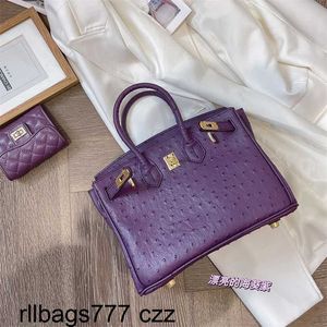 Designer Ostrich Handväska Small Platinum Layer Mönster Sea Anemone Purple Bag One Shoulder Crossbody äkta läder