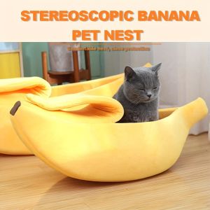 マット居心地の良いバナナ猫ベッド洞窟猫ベッド小さなマットバスケット小犬家の家ポート可能なペットベッド猫と小型犬ペットハウスグッズ