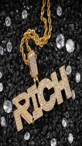 Iced Out Rich Pendant Halsband för män Kvinnor Hip Hop Luxury Designer Mens Bling Diamond Letter Pendants Gold Chain Letters Neckla8104786
