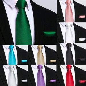 Bow Ties 1set Solid Color and Pocket Square sätter ren affärsformell näsduk för män avslappnade tillfällen bröllop