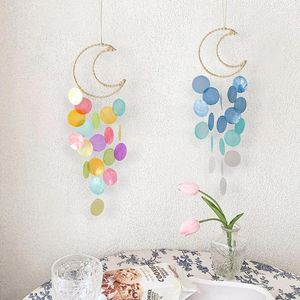 Figurine decorative con shell sospeso Moon Wind Chimes Circle Decorazione della casa a sospensione naturale con nitide suonerie da sogno