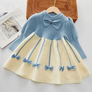 Girl Dresses In Autumn And Winter Of 2024 The Girl's Sweet Fashionable Bubble Sleeve Bow Sweater Dress
