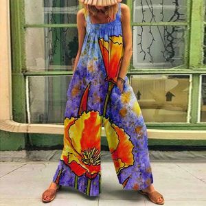 One Piece Outfit Women Fashion Print Pocket Romper Long Playsuit Широкая нога свободная комбинезон Bohemian Holiday Beach 240423