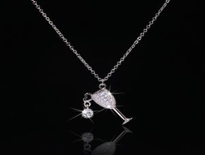 Handmade Wine Glass Lab Diamond Pendant Real 925 Sterling Silver Party Wedding Pendants Chain Necklace For Women Charm Jewelry3704063