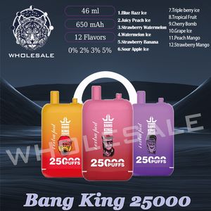 Authentic Bang King 25000 Puff Disposable Vape Pen 25K E Cigarett 650mAh Uppladdningsbar nätspole 23MLX2 Förfylld POD 0% 2% 3% 5% Nivå förångaranordning 12 Smaker