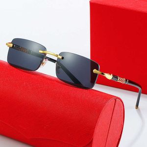 Designer Sonnenbrille modische rahmenlose Sonnenbrille flache Objektive Herren und Frauen Persönlichkeit Beinplatte Fuß Sonnenbrille kleine Box Trendige Brille