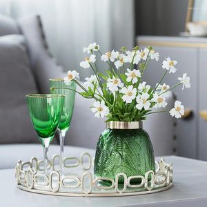 Vasos vaso vintage folha verde folha de vidro dourado panela de água nutritiva de água requintada decoração de casa mesa de estar de luxo de luxo decoração de luxo
