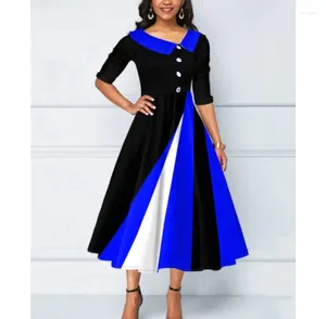 Sukienki imprezowe vintage patchwork eleganckie damskie sukienki na pół rękawie guziki w połowie kalpli Spring A-Line mini ponadwymiarowe femme vestidos