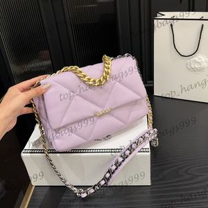 Włoski projektant damski Purple Lambskin Classic Flap 19 Torby na ramię złota srebrna dwukolorowa torebki crossbody Turs Tourse dla kobiet Summer 25 cm