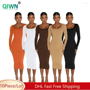 Lässige Kleider 10 Bulk Gegenstand Großhandel Frauen Herbst Winter Verdickung Langarm Maxi Kleid weibliche sexy Bodycon Solid Vestidos