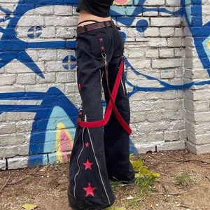 Autumn Winter Straight Tube Y2K Jeans Ladies Darkness European and American Style Womens Pants Star Print Baggy Pants Woman 240419