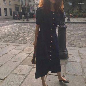 Parti Elbiseleri Kadınlar Yaz Vintage Uzun Keten Gömlek Elbise İnce Bel Single Breated A-Line Mii Sundress Fransız Stil 2024