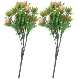 Flores decorativas de galhos artificiais de pêssego de pêssegos simulados hastes de buquê de frutas falsas decoração de flores de flor falsa da sala de casamento