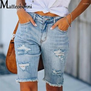 Frauen Jeans zerrissen Summer Street Quaste Hochelastische dünne Hose mittlere Taille Fünf Punkte Frauen schlanker Loch Damen Casual Shorts