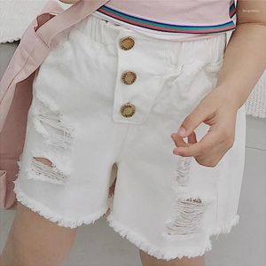 Shorts Kids Denim Pants Jeans for Girls Summer Fashion Cotton Hole Ruffles Abibiti per bambini Taschi solidi di alta qualità 4 anni di alta qualità