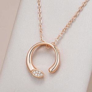 Anhänger Halskette Kinel Einfache 585 Roségold -Farbkette für Frauen Mode einzigartige natürliche Zirkon hochqualifizierte tägliche feine Schmuck