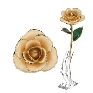 Decorative Flowers Simulation Rose With Stand Long Stem Dipped 24K Eternal In Gift Box Unique For Birthday Valentine Day Wedding