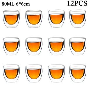 80ml150ml 218pcs de parede dupla kung fu x xícara de chá transparente caneca de leite de leite alto conjunto de bebidas de borossilicato 240418