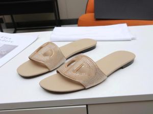 2023 Women luxury Slippers Leather Summer Flat Slipper Embroidery fashion beach woman Big head Rainbow letters 3543 With Box8432089