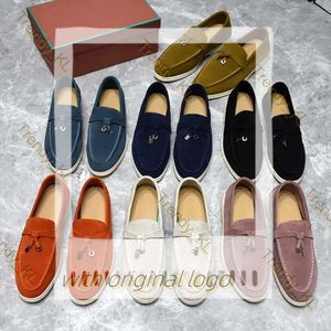 Designers Loro Piano Shoes Summer Slip On Loafers For Women LP Shoes Charms Suede Moccasins Apricot äkta läder Men Casual Flats Women Luxury Loafers 365