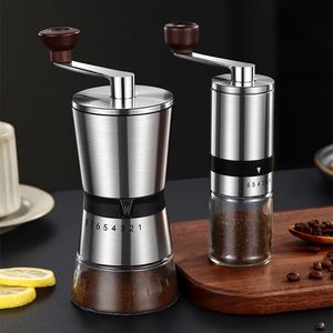 Kitchen Portable Manual Coffee Grinder Hand Mill with Ceramic Burrs 68 Adjustable Home Machine Crank Tools 240425