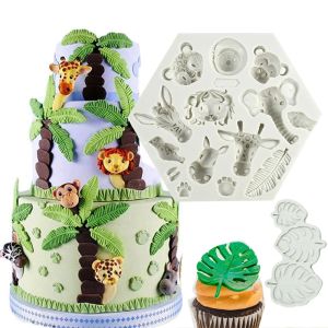 Moulds Forest Lion Animal Cookie Mold Turtle Leaves Fondant Biscuit Stamp Mould For Kids Jungle Birthday Hawaii Party Baking Cake Decor