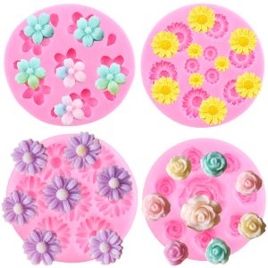 Moldes Daisy Crisântemo Flor Silicone Moldes Ferramentas de Decoração de Bolo Fondant Ferramentas de Decoração de Candy Rose Candy Moldes de chocolate