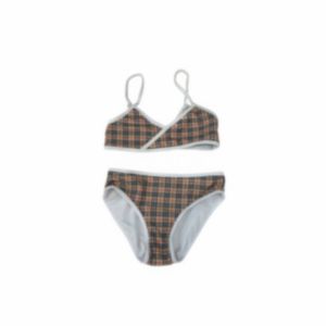 Summer Girls Plaid Bikini Swimsuit Kids Suspender Two-Pieces badkläder Childre Beach Bathing Suits Designer Boys Lattice Swimming Trunks S1351