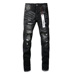 Męskie purpurowe dżinsowe dżinsy dżinsy rozryte proste jeansy dżinsowe długie czarne dżinsy proste zamek błyskawiczne Letce Środkowe spodnie dla mężczyzn Black Designer dżinsy kobiety