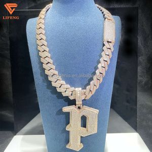 Özelleştirilmiş 925 şerit hip hop vvs moissanite elmas kolye cazibesi kolye p harfi kolye