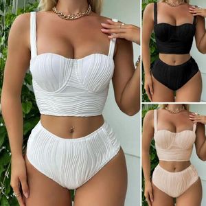 Kadın mayo 2pcs/set kadınlar yaz bikini seti askı yastıklı subuklu sütyen yüksek bel yüzmek