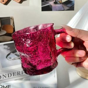 Mugs 200ML Rose with Glacier Glass High Appearance Home Beverage Water Cup Kitchen Coffee Cold Drink Cup Milk Cup J240428