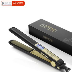 Kipozi Hair Straightener Professional Tool LCDディスプレイ2 in 1鉄の二重電圧調整ベール温度カーラー240418
