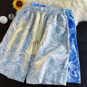 Tie Dyed Ice Silk Flower Shorts for Mens Summer Loose Five Part Pants Trendy Beach