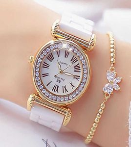 Women039s İzler Lüks Marka Moda Elbise Kadın Altın Saatler Kadın Bilezik Elmas Seramik İzle Kız Reloj Mujer 21059617497