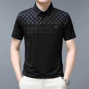 Summer Mens Fashion Thin Short Sleeve Polo Shirt Business Casual Striped Printed Tshirt 240423