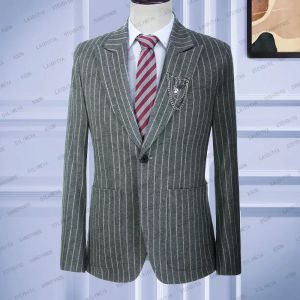 Jackets 2023 New Handsome Grey Linen White Stripe Men Suit Business Summer Tuxedos Party Slim Fit Jacket Blazers Coat Casual Wedding