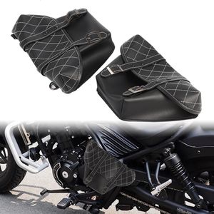 Evrensel Motosiklet Alet Çantası Sahte Deri Su Geçirmez Saddlebag Yan Pannier Retro Sissybar Pack 240418