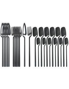 24pcs Conjunto de talheres coloridos foscos 1810 Aço inoxidável Dinnerware Flowware Fork Fork Spoon Dinner Salheres Home Cozinha Tab9502570